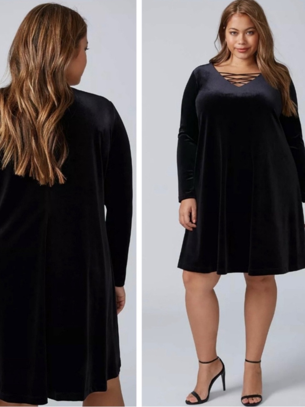 Lane Bryant |NWT Velvet Lace Up Crisscross Long Sleeve Midi Shift Dress 14/16 1X